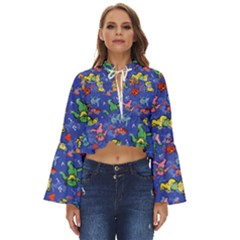 Grateful Dead Dancing Bears Pattern Boho Long Bell Sleeve Top