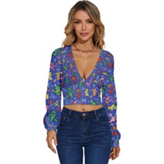 Grateful Dead Dancing Bears Pattern Long Sleeve Deep-v Velour Top