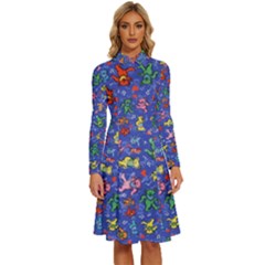 Grateful Dead Dancing Bears Pattern Long Sleeve Shirt Collar A-line Dress by Salmanaz77