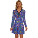 Grateful Dead Dancing Bears Pattern Long Sleeve Deep V Mini Dress  View1