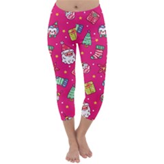 Cute Pink Christmas Pattern Capri Winter Leggings 