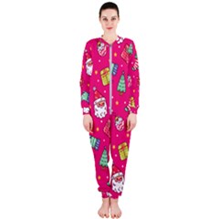 Cute Pink Christmas Pattern Onepiece Jumpsuit (ladies)