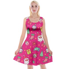 Cute Pink Christmas Pattern Reversible Velvet Sleeveless Dress