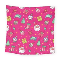 Cute Pink Christmas Pattern Square Tapestry (large)