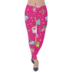 Cute Pink Christmas Pattern Velvet Leggings