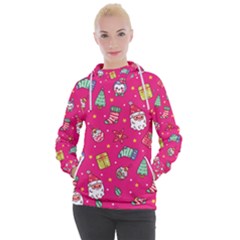 Cute Pink Christmas Pattern Women s Hooded Pullover