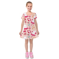 Cute Christmas Cartoon Kids  Short Sleeve Velvet Dress