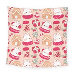 Cute Christmas Cartoon Square Tapestry (large)