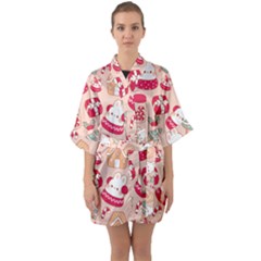 Cute Christmas Cartoon Half Sleeve Satin Kimono 