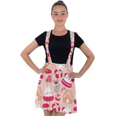 Cute Christmas Cartoon Velvet Suspender Skater Skirt