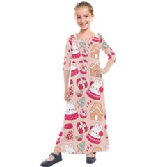 Cute Christmas Cartoon Kids  Quarter Sleeve Maxi Dress