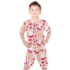 Cute Christmas Cartoon Kids  T-shirt And Shorts Set