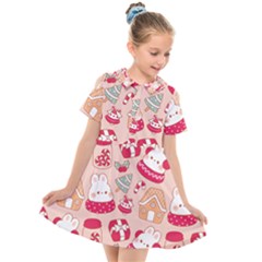 Cute Christmas Cartoon Kids  Short Sleeve Shirt Dress