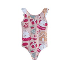 Cute Christmas Cartoon Kids  Frill Swimsuit