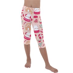 Cute Christmas Cartoon Kids  Lightweight Velour Capri Leggings 