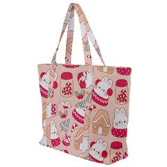 Cute Christmas Cartoon Zip Up Canvas Bag