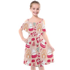 Cute Christmas Cartoon Kids  Cut Out Shoulders Chiffon Dress