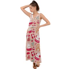 Cute Christmas Cartoon V-neck Chiffon Maxi Dress