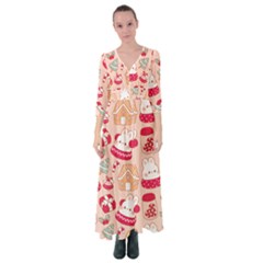 Cute Christmas Cartoon Button Up Maxi Dress