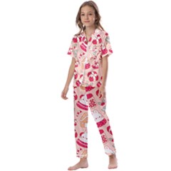 Cute Christmas Cartoon Kids  Satin Short Sleeve Pajamas Set