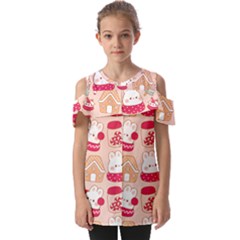 Cute Christmas Cartoon Fold Over Open Sleeve Top