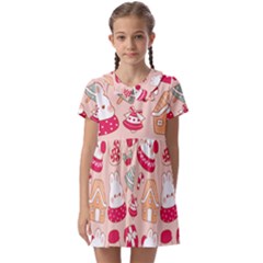 Cute Christmas Cartoon Kids  Asymmetric Collar Dress