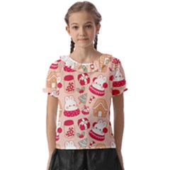 Cute Christmas Cartoon Kids  Frill Chiffon Blouse