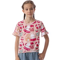 Cute Christmas Cartoon Kids  Cuff Sleeve Scrunch Bottom T-shirt