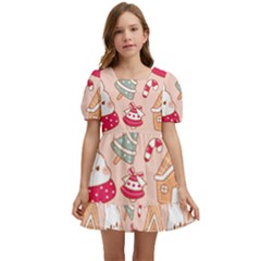 Cute Christmas Cartoon Kids  Short Sleeve Dolly Dress