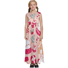 Cute Christmas Cartoon Kids  Satin Sleeveless Maxi Dress