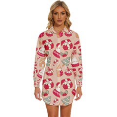 Cute Christmas Cartoon Womens Long Sleeve Shirt Dress