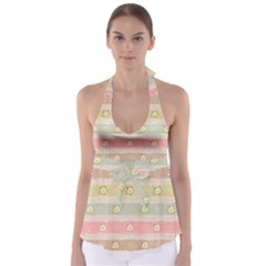 Stripes Floral Designs Tie Back Tankini Top by designsbymallika