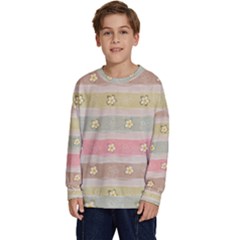 Stripes Floral Designs Kids  Crewneck Sweatshirt