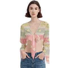 Stripes Floral Designs Trumpet Sleeve Cropped Top