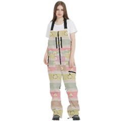 Stripes Floral Designs Women s Front Zip Ski And Snowboard Bib Pants