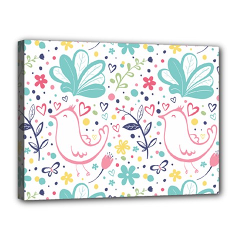 Cute Bird Pattern Canvas 16  X 12  (stretched) by designsbymallika