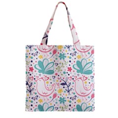 Cute Bird Pattern Zipper Grocery Tote Bag by designsbymallika