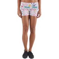 Cute Bird Pattern Yoga Shorts by designsbymallika