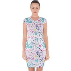 Cute Bird Pattern Capsleeve Drawstring Dress  by designsbymallika