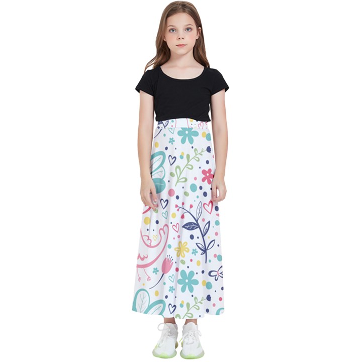 cute bird pattern Kids  Flared Maxi Skirt