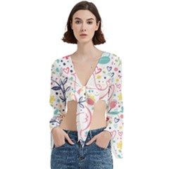 Cute Bird Pattern Trumpet Sleeve Cropped Top