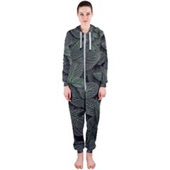 Leaves Plant Foliage Green Hooded Jumpsuit (ladies)