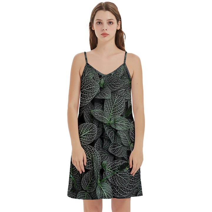 Leaves Plant Foliage Green Mini Camis Dress With Pockets