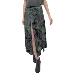 Leaves Plant Foliage Green Velour Split Maxi Skirt by Cemarart