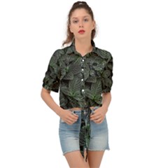 Leaves Plant Foliage Green Tie Front Shirt  by Cemarart