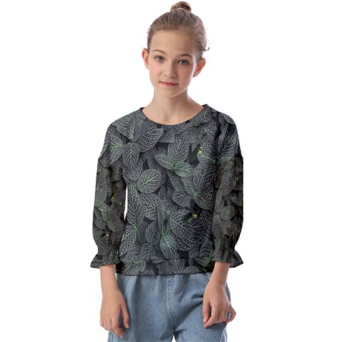 Leaves Plant Foliage Green Kids  Cuff Sleeve Top by Cemarart