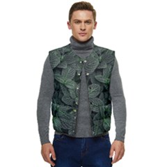 Leaves Plant Foliage Green Men s Button Up Puffer Vest	