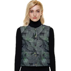 Leaves Plant Foliage Green Women s Button Up Puffer Vest