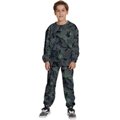 Leaves Plant Foliage Green Kids  Sweatshirt Set