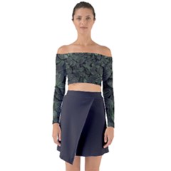 Leaves Plant Foliage Green Long Sleeve Off Shoulder Crop Top